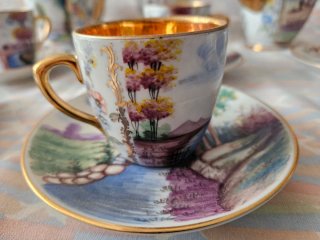 Juego de café antiguo porcelana dorada