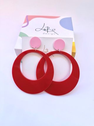 Pendientes Flamenca Metacrilato Rojo y Rosa