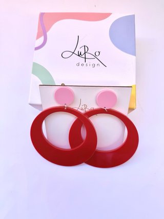 Pendientes Flamenca Metacrilato Rojo y Rosa