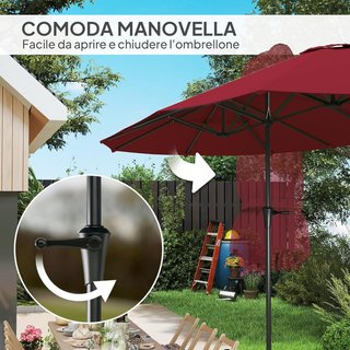 Sombrilla Doble de Jardín 4X2.2 M con 12 Varillas, Con Ventilación y Manivela, Sombrilla para Exteriores de Metal y Poliéster, anti UV 30+