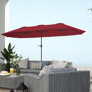 Sombrilla Doble de Jardín 4X2.2 M con 12 Varillas, Con Ventilación y Manivela, Sombrilla para Exteriores de Metal y Poliéster, anti UV 30+
