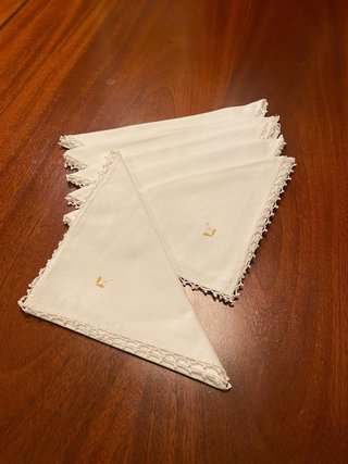 6 Servilletas Lino Bordadas a Mano