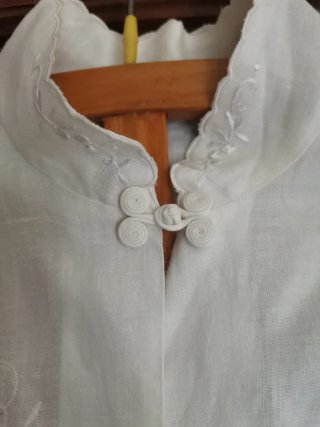 Camicia Vintage, in lino  Bianco,  Ricamata