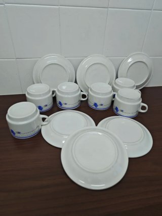 Juego 6 Tazas Café Porcelana Azul y blanca