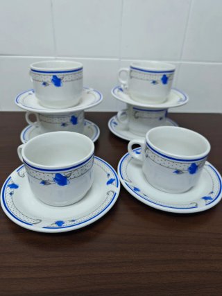 Juego 6 Tazas Café Porcelana Azul y blanca