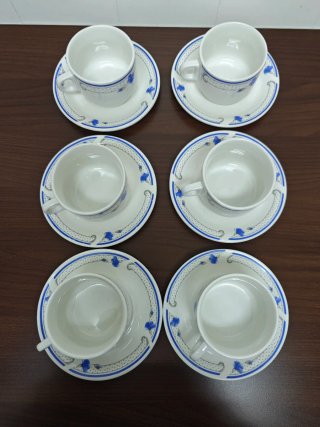 Juego 6 Tazas Café Porcelana Azul y blanca