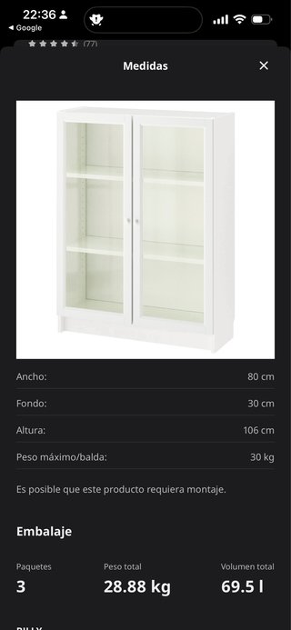 Par de Vitrinas BILLY / OXBERG Blanca IKEA