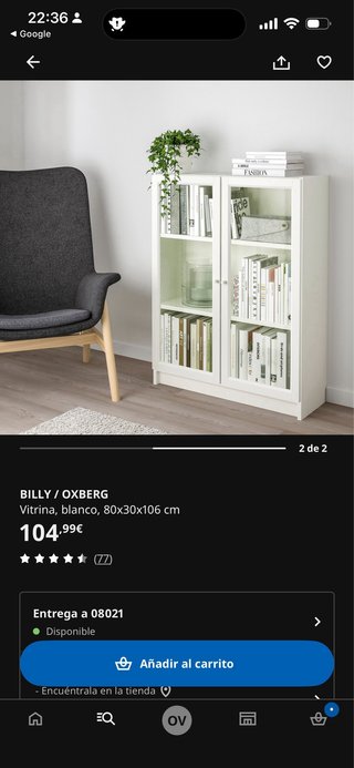Par de Vitrinas BILLY / OXBERG Blanca IKEA