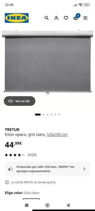 Estor Ikea Tretur Gris Opaco totalmente