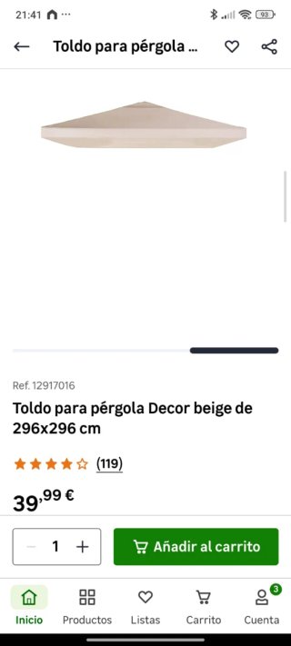 Toldo para pérgola Decor beige 296x296 cm