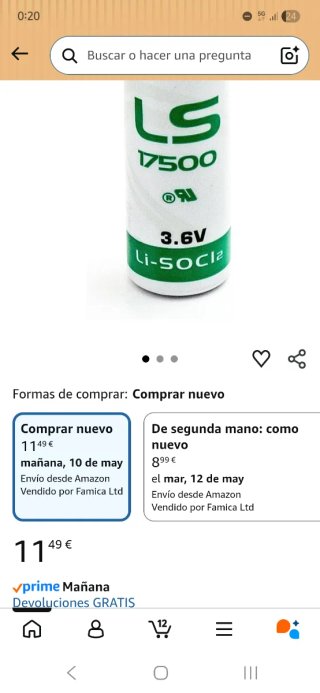 5 Pilas Saft LS 14500 3.6V Li-SOCl2