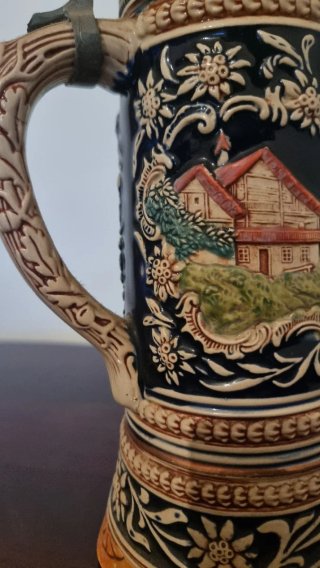 Boccale birra in ceramica con carillon Anni 60