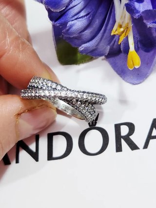 Anillo Pandora Doble Banda Cruzada Pavé T52