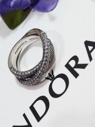 Anillo Pandora Doble Banda Cruzada Pavé T52