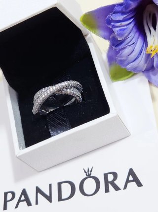 Anillo Pandora Doble Banda Cruzada Pavé T52