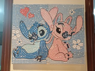 Quadro Pintura Diamante 30x25 Stitch e Angel