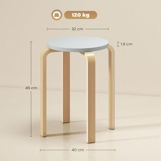 Juego de 4 Taburetes Apilables Redondos, Taburete de Madera Moderna con Base Antideslizante, Sillas Apilables Sin Respaldo con Patas Curvas para Cocina, Bar, Comedor, Oficina, Ø40X45 Cm, Gris