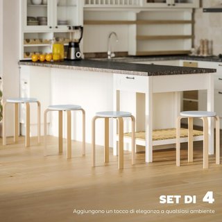Juego de 4 Taburetes Apilables Redondos, Taburete de Madera Moderna con Base Antideslizante, Sillas Apilables Sin Respaldo con Patas Curvas para Cocina, Bar, Comedor, Oficina, Ø40X45 Cm, Gris