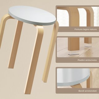 Juego de 4 Taburetes Apilables Redondos, Taburete de Madera Moderna con Base Antideslizante, Sillas Apilables Sin Respaldo con Patas Curvas para Cocina, Bar, Comedor, Oficina, Ø40X45 Cm, Gris