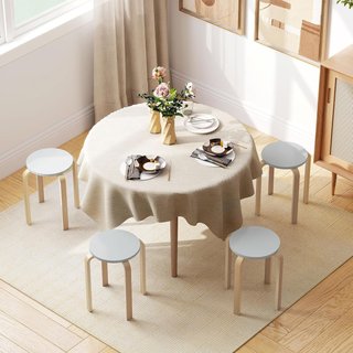 Juego de 4 Taburetes Apilables Redondos, Taburete de Madera Moderna con Base Antideslizante, Sillas Apilables Sin Respaldo con Patas Curvas para Cocina, Bar, Comedor, Oficina, Ø40X45 Cm, Gris