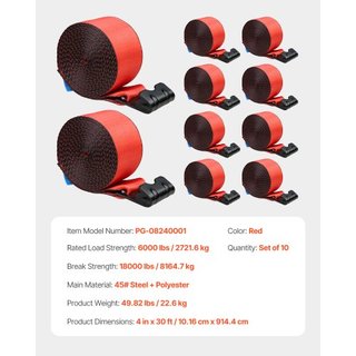 Cintas de Winch, 4" x 30', Capacidad de Carga de 6000 lbs, Resistencia a la Rotura de 18000 lbs, Cintas para Camiones con Gancho Plano, Amarras para Cama Plana Control de Carga para Remolques, Gra...