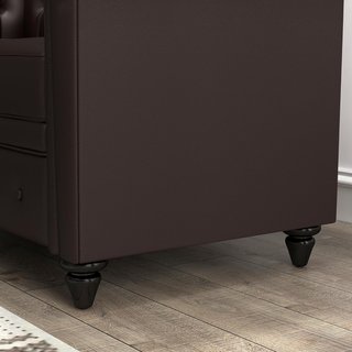 Divano Chesterfield in Pelle Sintetica a 2 Posti, Divano Imbottito con Braccioli e Spugna Spessa, Divano con Gambe in Legno di Gomma per Soggiorno e Ufficio, Marrone