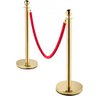 Barandilla de Control de Multitudes, Juego de 8 Piezas, Juego de Barandillas con Cuerda de Terciopelo Rojo de 5 pies/1.5 m, Barrera de Control de Multitudes Dorada con Base de Concreto y Metal – E...