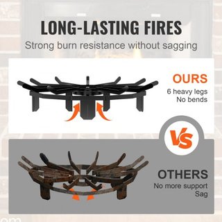 Rejilla para leña, rejilla de fuego de 27 pulgadas de alta resistencia con 6 patas de soporte, barras de acero recubiertas de polvo, soporte para leña para estufa de leña y fogata de camping al ai...