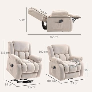 Sillón Eléctrico Elevador Reclinable 150°, Sillón Relax Eléctrico de Tela para Ancianos Con 8 Puntos de Masaje, Calefacción, Puerto USB, Mandos a Distancia, Reposapiés, Bolsillos Laterales, Beige