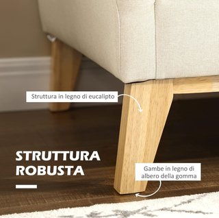 Sofá de 2 Plazas de Madera de Eucalipto y Tejido Efecto Lino, Sofá de 2 Plazas con 2 Cojines Pequeños para Sala de Estar y Dormitorio, 137X78X78 Cm, Beige