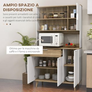 Credenza para Cocina Moderna, Alta, Con Estantes Regulables, Mueble Credenza Y Despensa para Cocina, Sala de Estar, Salón, Con Armarios, Cajón, 98X39X180Cm, Blanco, Madera