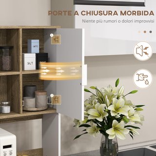 Credenza para Cocina Moderna, Alta, Con Estantes Regulables, Mueble Credenza Y Despensa para Cocina, Sala de Estar, Salón, Con Armarios, Cajón, 98X39X180Cm, Blanco, Madera