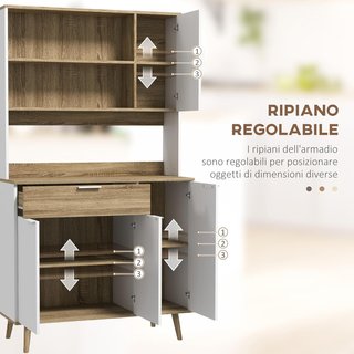 Credenza para Cocina Moderna, Alta, Con Estantes Regulables, Mueble Credenza Y Despensa para Cocina, Sala de Estar, Salón, Con Armarios, Cajón, 98X39X180Cm, Blanco, Madera