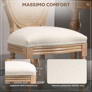 Juego de 2 Sillas para Sala de Estar Estilo Vintage con Respaldo Calado, de Madera y Tela, 49X56X96Cm, Blanco Crema