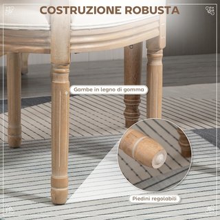 Juego de 2 Sillas para Sala de Estar Estilo Vintage con Respaldo Calado, de Madera y Tela, 49X56X96Cm, Blanco Crema
