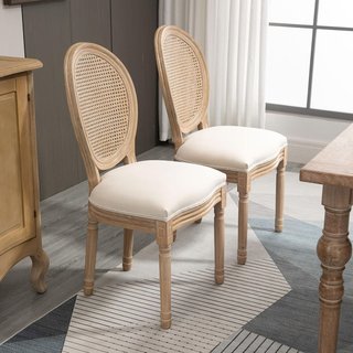 Juego de 2 Sillas para Sala de Estar Estilo Vintage con Respaldo Calado, de Madera y Tela, 49X56X96Cm, Blanco Crema