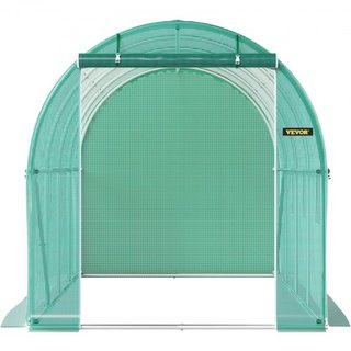Invernadero de túnel portátil, 4.5 x 2 x 2 m / 15 x 7 x 7 ft Casa caliente para plantas con arcos de acero galvanizado, 1 viga superior, 2 postes diagonales, 2 puertas con cremallera y 8 ventanas ...