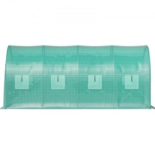 Invernadero de túnel portátil, 4.5 x 2 x 2 m / 15 x 7 x 7 ft Casa caliente para plantas con arcos de acero galvanizado, 1 viga superior, 2 postes diagonales, 2 puertas con cremallera y 8 ventanas ...