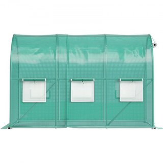 Invernadero de túnel portátil, 304.8 x 213.4 x 213.4 cm Casa caliente para plantas con arcos de acero galvanizado, 1 viga superior, postes diagonales, puerta con cremallera y 6 ventanas enrollable...