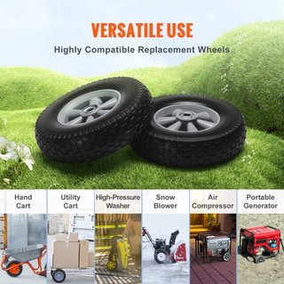 Rueda de Neumático Sólido PU Run-Flat, 25.4 cm, Paquete de 2, Carga Dinámica de 81.6 kg, Carga Estática de 99.8 kg, Neumáticos y Ruedas Tubeless Sin Pinchazos para Carretilla, Carro de Utilidad, C...