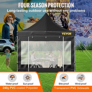 304.8 x 304.8 cm Carpa Plegable, Toldo de Patio Exterior con Paredes Laterales Desmontables y Bolsa con Ruedas, Refugio Instantáneo Resistente a los Rayos UV y al Agua para Fiesta, Jardín, Patio T...