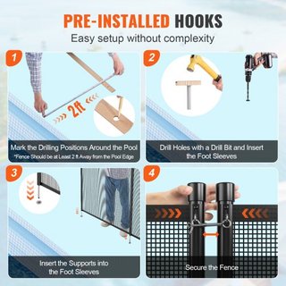 Cerca de piscina, cercas de piscina de 1.2 x 3.7 m para piscinas enterradas, cercas de seguridad para niños removibles, cerca de piscina de fácil instalación DIY, malla de cerca de piscina de PVC ...