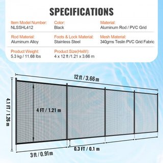 Cerca de piscina, cercas de piscina de 1.2 x 3.7 m para piscinas enterradas, cercas de seguridad para niños removibles, cerca de piscina de fácil instalación DIY, malla de cerca de piscina de PVC ...