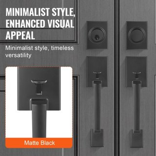 Juego de Manijas de Doble Puerta, Palanca de Puerta Cuadrada Negra Mate, Juego de Manijas de Doble Puerta Frontal con Palanca Reversible, Juego de Cerradura de Doble Puerta de Alta Resistencia con...