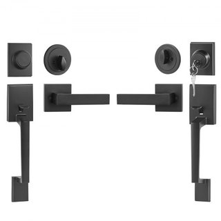 Juego de Manijas de Doble Puerta, Palanca de Puerta Cuadrada Negra Mate, Juego de Manijas de Doble Puerta Frontal con Palanca Reversible, Juego de Cerradura de Doble Puerta de Alta Resistencia con...