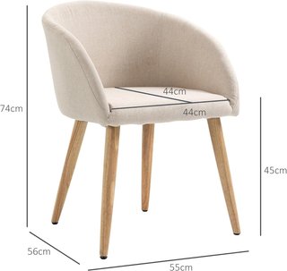 Juego de 2 Sillas de Comedor Estilo Escandinavo, Sillas de Cocina en Tejido Efecto Lino con Asiento, Respaldo y Brazos Acolchados, para Sala de Estar, Dormitorio y Oficina, 55X56X74 Cm, Beige