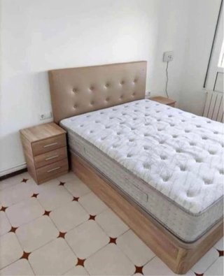 Cama Canapé Tapizado Beige y Madera TOPP