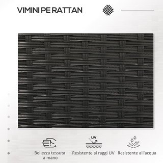 Banco de Jardín de 2 Plazas con Mesa de Café Central, Sofá de Rattan PE, Acero y Poliéster, 137X59X82 Cm, Negro