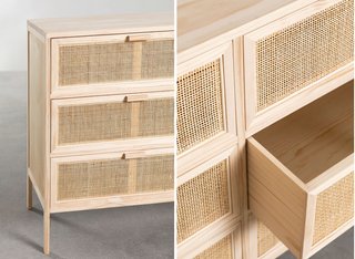 Cómoda 6 cajones Ratán y Madera 120x40 cm - SKLUM