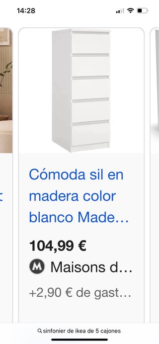 Sinfonier alto blanco 5 cajones Ikea